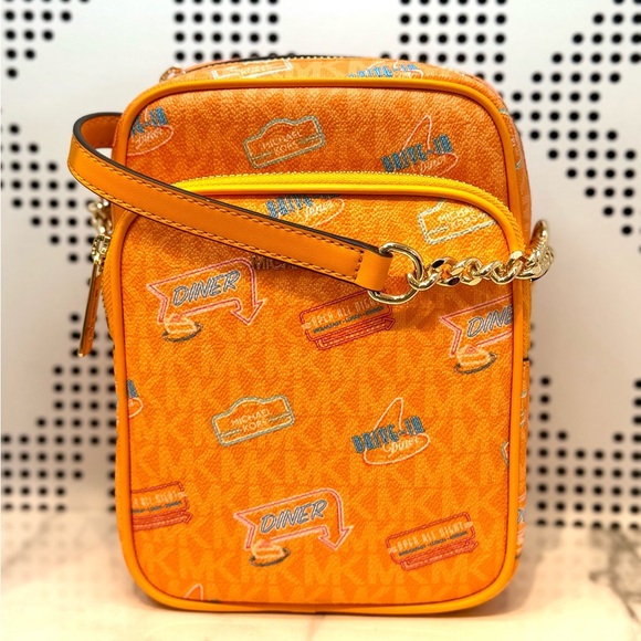 Michael Kors Medium Jet Set Travel NS Chain Xbody Bag Pop Orange Multi - Picture 1 of 7